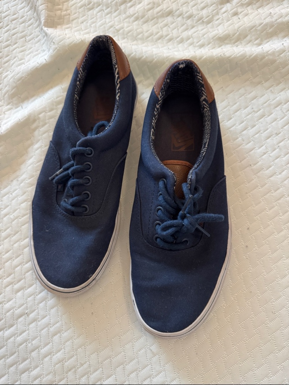 Vans Men's Navy Canvas Sneakers with Brown Heel Patch
